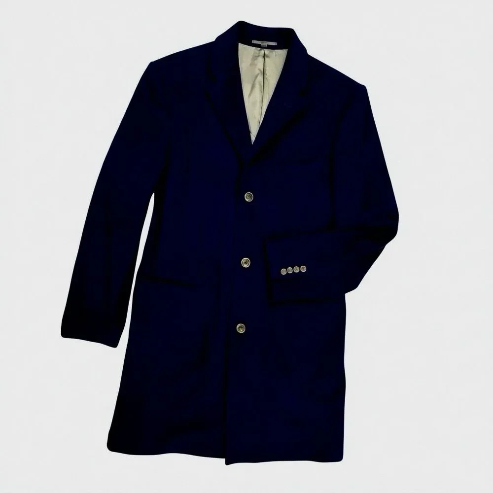 J CREW Ludlow Topcoat Wool Cashmere Men 42L Navy Blue Coat Overcoat Classic